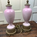 Pair Antique Pink Bristol Glass Lamps Enamel Hand 