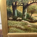 Antique Oil Painting Landscape Trees Pond Setting 
