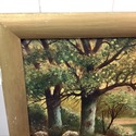 Antique Oil Painting Landscape Trees Pond Setting 