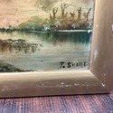 Antique Oil Painting Landscape Trees Pond Setting 