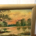 Antique Oil Painting Landscape Trees Pond Setting 