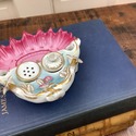 Porcelain Double Inkwell Pink Gold Raised Floral I