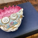Porcelain Double Inkwell Pink Gold Raised Floral I