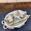 Porcelain Double Inkwell Chickens Hens Rabbit Bird