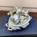 Porcelain Double Inkwell Chickens Hens Rabbit Bird