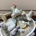 Porcelain Double Inkwell Chickens Hens Rabbit Bird