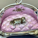 Antique Double Inkwell Porcelain Staffordshire Dog