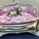 Antique Double Inkwell Porcelain Staffordshire Dog
