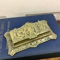 Vintage Brass Stamp Box Holder Rococo Design Cheru