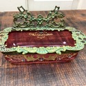 Antique Cranberry Glass Vanity Trinket Open Box En