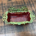Antique Cranberry Glass Vanity Trinket Open Box En