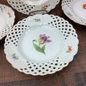 4 Meissen Pierced Plates Florals Crossed Blue Swor