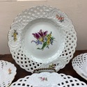 4 Meissen Pierced Plates Florals Crossed Blue Swor