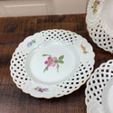 4 Meissen Pierced Plates Florals Crossed Blue Swor