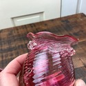 Pilgrim Glass Cranberry Short Vase Ruffle Rim Swir