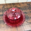 Cranberry Glass Covered Cheese Butter Dish Round U