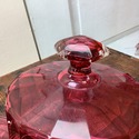 Cranberry Glass Covered Cheese Butter Dish Round U
