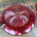 Cranberry Glass Covered Cheese Butter Dish Round U