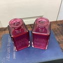 Pair Art Deco Cranberry Pink Vanity Decanters Bott