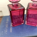 Pair Art Deco Cranberry Pink Vanity Decanters Bott