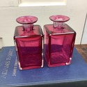 Pair Art Deco Cranberry Pink Vanity Decanters Bott
