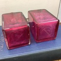 Pair Art Deco Cranberry Pink Vanity Decanters Bott