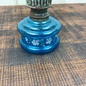 Antique Miniature Oil Lamp Blue Glass Hand Painted