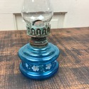Antique Miniature Oil Lamp Blue Glass Hand Painted