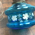 Antique Miniature Oil Lamp Blue Glass Hand Painted