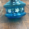Antique Miniature Oil Lamp Blue Glass Hand Painted