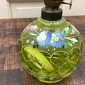 Antique Lime Green Glass Miniature Oil Lamp Hand P