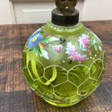 Antique Lime Green Glass Miniature Oil Lamp Hand P