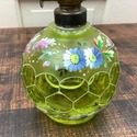 Antique Lime Green Glass Miniature Oil Lamp Hand P