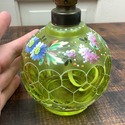 Antique Lime Green Glass Miniature Oil Lamp Hand P