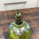 Antique Lime Green Glass Miniature Oil Lamp Hand P