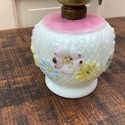 Miniature Oil Lamp White Milk Glass Painted Floral