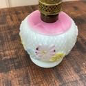 Miniature Oil Lamp White Milk Glass Painted Floral