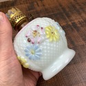 Miniature Oil Lamp White Milk Glass Painted Floral