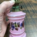 Victorian Pink Cased Glass Miniature Oil Lamp Flor