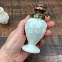 White Milk Glass Miniature Oil Lamp Scroll Floral 