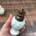 White Milk Glass Miniature Oil Lamp Scroll Floral 