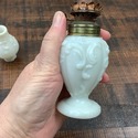 White Milk Glass Miniature Oil Lamp Scroll Floral 