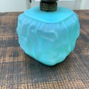 Blue Satin Glass Miniature Oil Lamp Drape Petal Pa