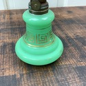 Vintage Green Glass Oil Lamp Miniature Petite Gold