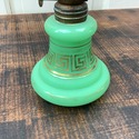 Vintage Green Glass Oil Lamp Miniature Petite Gold