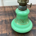 Vintage Green Glass Oil Lamp Miniature Petite Gold