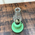 Vintage Green Glass Oil Lamp Miniature Petite Gold