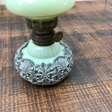 Yellow Custard Glass Miniature Oil Lamp Silver Met