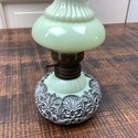 Yellow Custard Glass Miniature Oil Lamp Silver Met