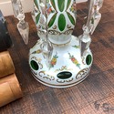 Pair Mantel Lusters Cased Glass Green White Bohemi